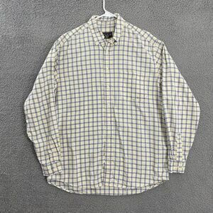 Eddie‎ Bauer Shirt Men LT White Blue Yellow Plaid Casual LS Button Down